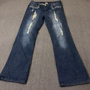 Venus Jeans Womens Size 14 Blue Denim Rhinestone Embellished Bling Flawed